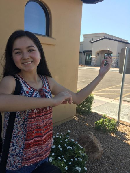 Josie with her air violin